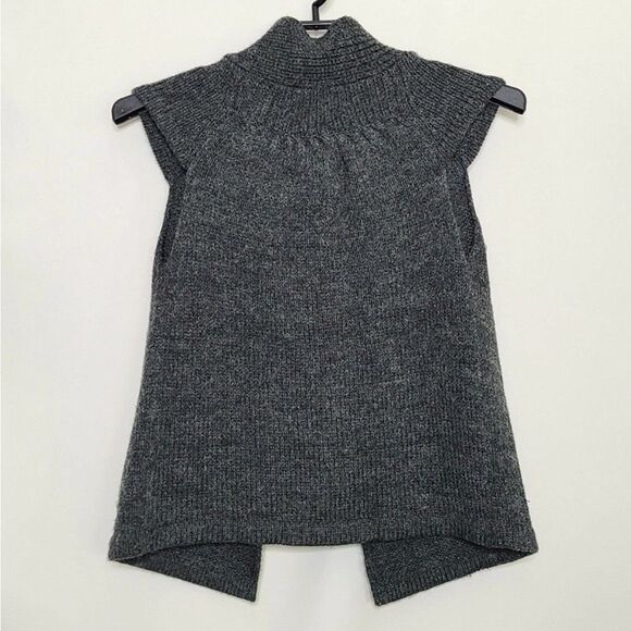 Max Mara Wool Vest Y2K Knit Mock Neck Open Sweater Sleeveless Cardigan Gray L - Picture 10 of 16